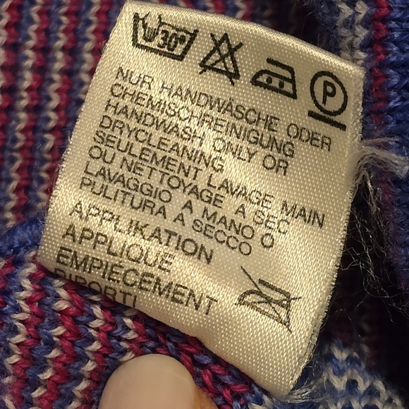 Steffner Vintage 80s 100% Wool Knit Sweater Size L Blue, Pink, White - Picture 7 of 12